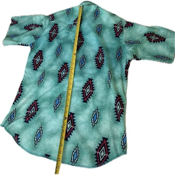 Wrangler Aztec Button Up Short Sleeve Men’s Cowboy 16 Large Blue VTG - Picture 7 of 7